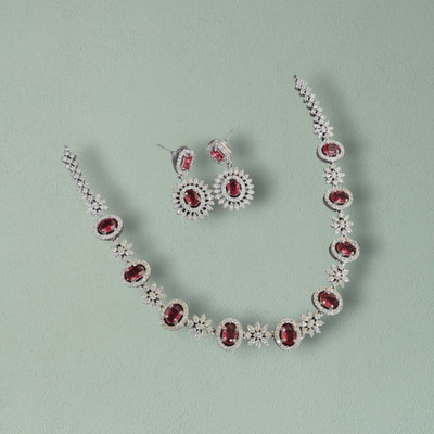 V.V. Sons Brass 958 Silver Red Jewellery Set(Pack of 1)