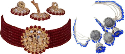 JMBW INTERNATIONAL Alloy Maroon, Silver Jewellery Set(Pack of 2)