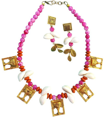 Naman Unique Jewellery Metal, Shell, Wood, Glass Pink, White, Gold Jewellery Set(Pack of 3)