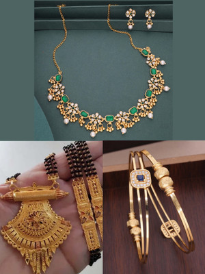 VEDDAA Brass Gold-plated Black, Rose Gold Jewellery Set(Pack of 3)