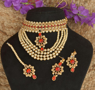 GEODE DELIGHT Alloy Gold-plated Red, Gold Jewellery Set(Pack of 1)