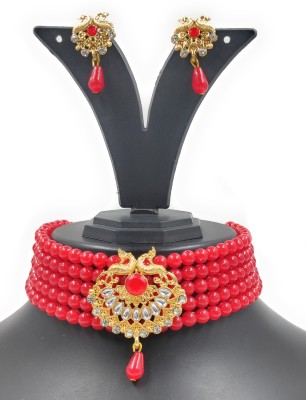 KNIGGHT ANGEL JEWELS Brass, Dori, Plastic, Alloy Gold-plated Red Jewellery Set(Pack of 1)