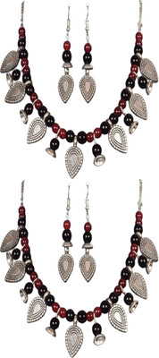 HOUSE OFF COMMON Oxidised Silver Black, Maroon, Silver, Black, Maroon, Silver Jewellery Set(Pack of 2)
