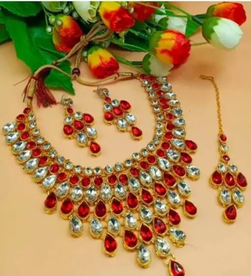 Rajasthan Imitation Alloy Gold-plated White, Red Jewellery Set(Pack of 1)