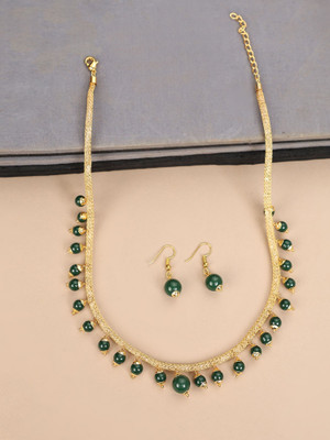 Anika's Creation Brass Gold-plated Green Jewellery Set(Pack of 3)