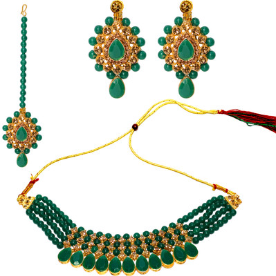 Nifty Mother of Pearl Gold-plated Green Jewellery Set(Pack of 4)