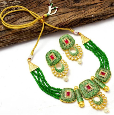 SatnamCreation Alloy Gold-plated Green Jewellery Set(Pack of 1)