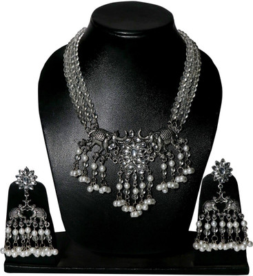 Uniquedezines Alloy Silver White, Silver Jewellery Set(Pack of 1)