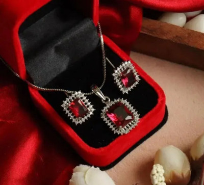 Vipunj Stainless Steel Sterling Silver Red Jewellery Set(Pack of 2)