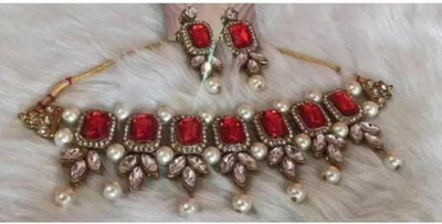 Nivaan Brass Gold-plated Red, White Jewellery Set(Pack of 1)