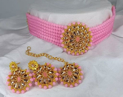 Ruhi Alloy Gold-plated Pink, Gold Jewellery Set(Pack of 1)
