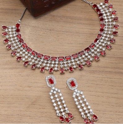 Rukma Alloy Rhodium Maroon Jewellery Set(Pack of 1)