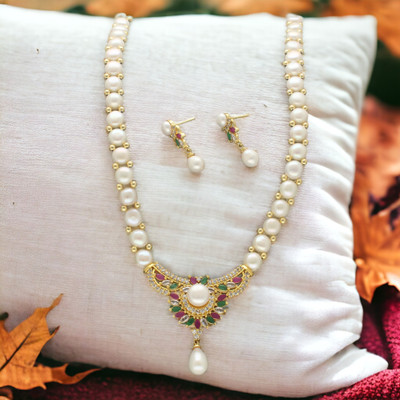 Sri Jagdamba Pearls Mother of Pearl Gold-plated White Jewellery Set(Pack of 1)