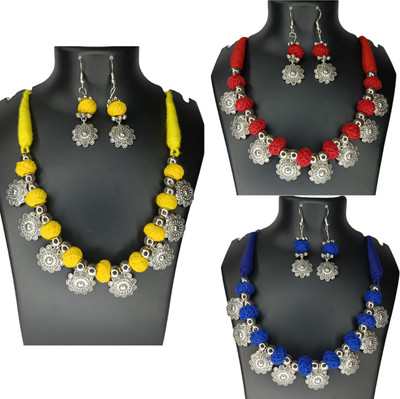 Loknath Handcraft Oxidised Silver Multicolor Jewellery Set(Pack of 3)