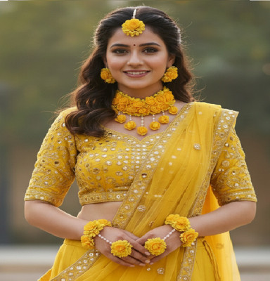 JKM Fabric Yellow Jewellery Set(Pack of 1)