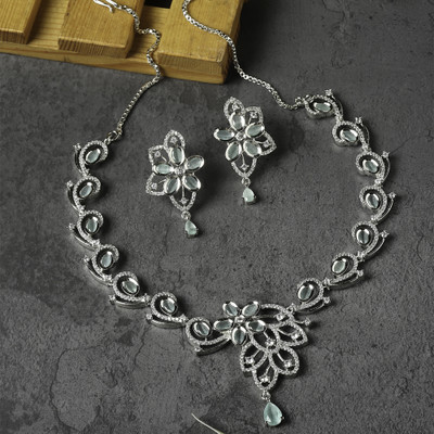 ZENEME Brass Rhodium Silver Jewellery Set(Pack of 3)