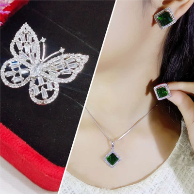 house of common Alloy Sterling Silver White, Green Jewellery Set(Pack of 3)