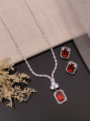 ShringarHouse Stone, Alloy Sterling Silver, Silver Silver, Red Jewellery Set(Pack of 1)