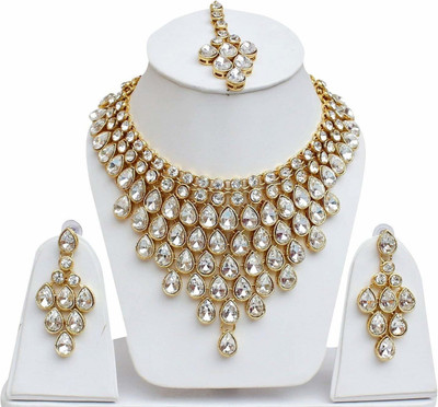 Gyaan Jewels Alloy Gold-plated Gold, White Jewellery Set(Pack of 1)