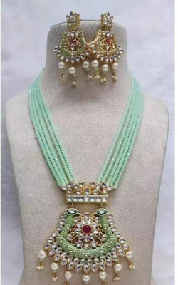 SatnamCreation Alloy Gold-plated Green Jewellery Set(Pack of 1)