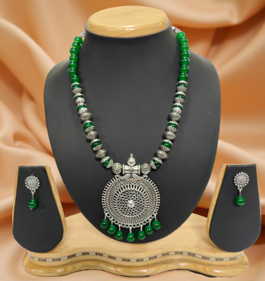 HARIHARA FASHION Oxidised Silver Green Jewellery Set(Pack of 1)