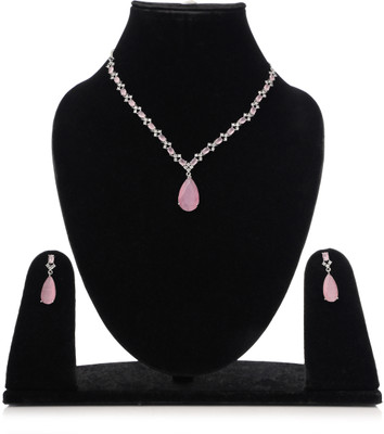 PQN PARTY QUEEN Alloy Sterling Silver Silver, Pink Jewellery Set(Pack of 1)