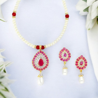 Sri Jagdamba Pearls Mother of Pearl Gold-plated White, Pink Jewellery Set(Pack of 1)