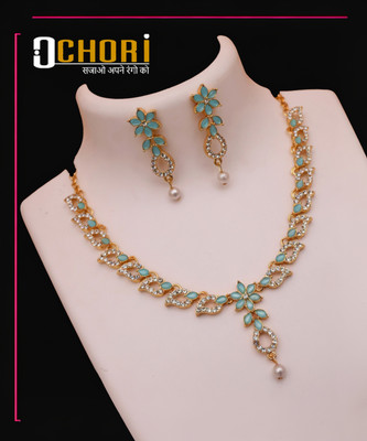 OChori Brass Gold-plated Grey Jewellery Set(Pack of 1)