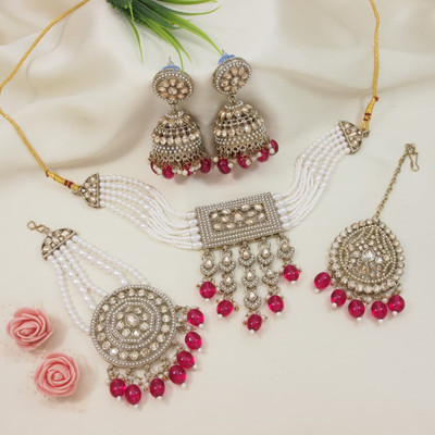 Jewwel Alloy Gold-plated Red Jewellery Set(Pack of 4)