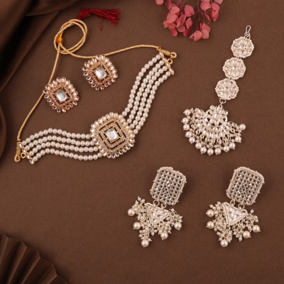 Vedda Brass Gold-plated Gold, White Jewellery Set(Pack of 3)