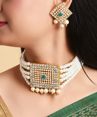 Padmavati Bangles Alloy Gold-plated Green, White Jewellery Set(Pack of 1)
