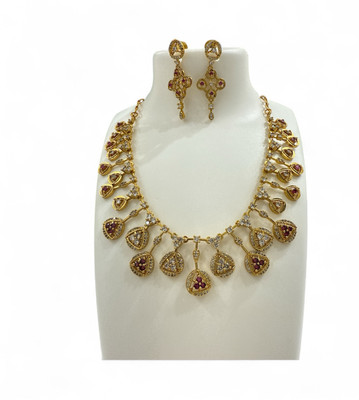 Kiajewels Brass Gold-plated Ruby Red, White Jewellery Set(Pack of 2)