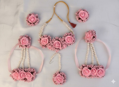 KANDK KREATION Fabric Pink Jewellery Set(Pack of 1)