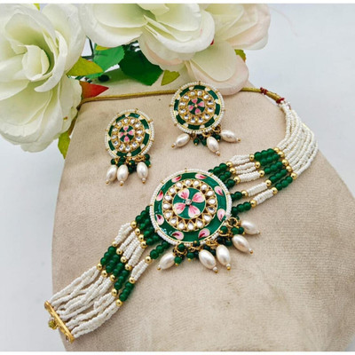 MK Gallery Alloy White, Green Jewellery Set(Pack of 1)