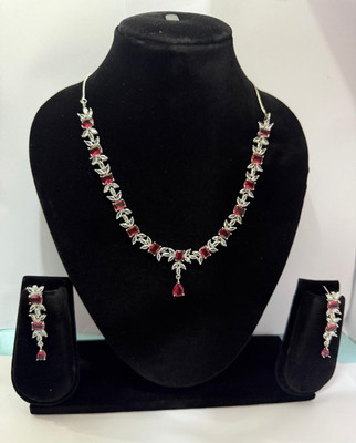PRIMA Brass Sterling Silver Ruby Red Jewellery Set(Pack of 3)