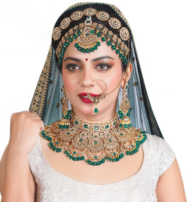KK IMMITATION Alloy Gold-plated Green Jewellery Set(Pack of 1)