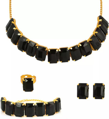AMHRIK IMITATION Alloy Gold-plated Black, Gold Jewellery Set(Pack of 1)