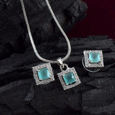 Admier Brass Sterling Silver Silver, Blue Jewellery Set(Pack of 1)