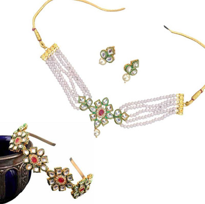 MARWARI TRADERS Brass Gold-plated Pink Jewellery Set(Pack of 3)