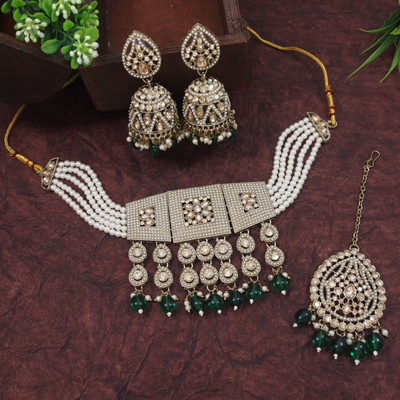 OrnaDzn Zevellery Alloy Gold-plated Green Jewellery Set(Pack of 4)