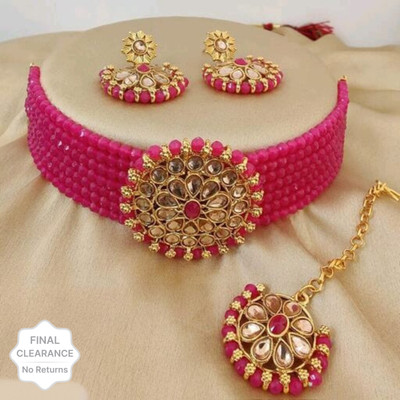 SKRP TRADERS Oxidised Silver Gold-plated Pink, Gold Jewellery Set(Pack of 1)