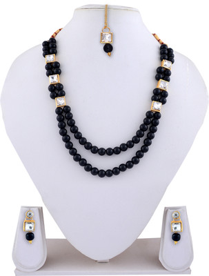 Darsha Collections Brass, Mother of Pearl, Dori, Alloy Gold-plated Black Jewellery Set(Pack of 1)