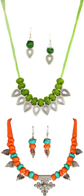 HOUSE OFF COMMON Oxidised Silver Green, Orange, Blue Jewellery Set(Pack of 2)