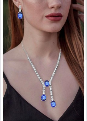 AARVI Crystal Blue Jewellery Set(Pack of 1)