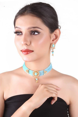 Kirti Traders Alloy Gold-plated Blue Jewellery Set(Pack of 1)