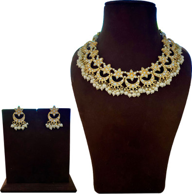 NUHA TRADERS Metal, Glass, Alloy Gold-plated White, Gold Jewellery Set(Pack of 3)