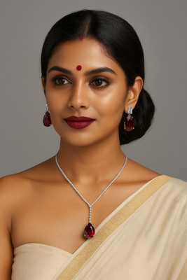 The Samridhi Collection Alloy Silver Ruby Red Jewellery Set(Pack of 1)