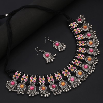 Kaima Alloy Silver Pink Jewellery Set(Pack of 1)