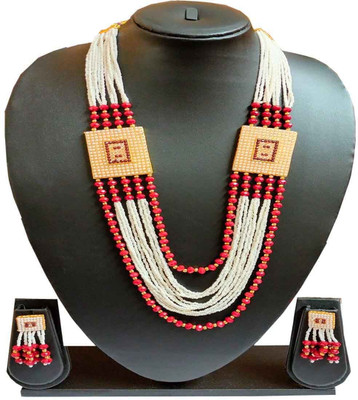 ANRA JEWEL Mother of Pearl, Alloy Gold-plated Red Jewellery Set(Pack of 1)