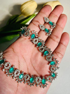 SashaJewelry Alloy Silver, Gold-plated Green, Silver Jewellery Set(Pack of 3)